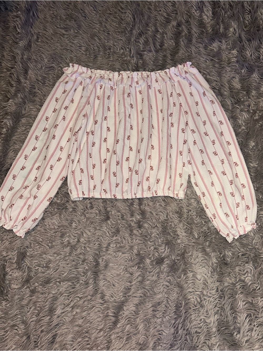 Off-Shoulder Pink Stripe Floral Peasant Top